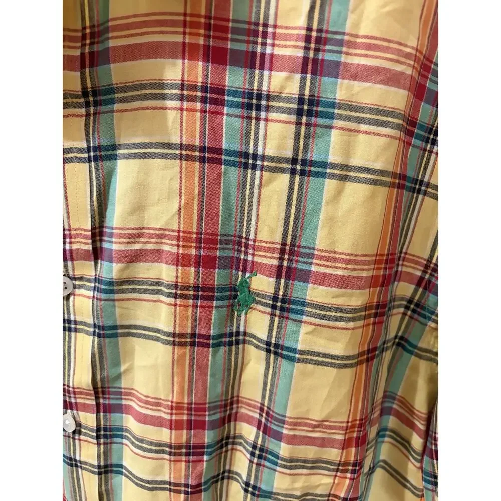 Polo Ralph Lauren Shirt Mens Medium Button Up Yellow Blue Red Plaid Blake 90s